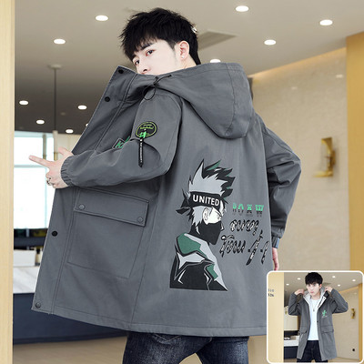 Ανδρικό μπουφάν casual με κουκούλα και επιγραφές