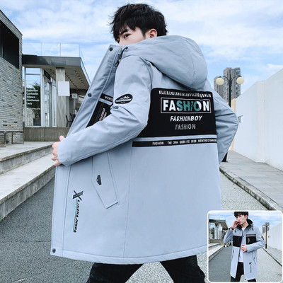 Ανδρικό μπουφάν casual με κουκούλα και επιγραφές