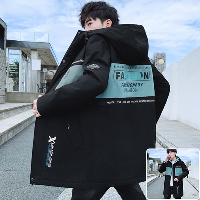 Ανδρικό μπουφάν casual με κουκούλα και επιγραφές