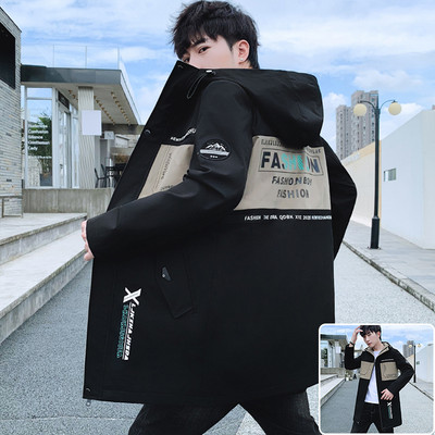 Ανδρικό μπουφάν casual με κουκούλα και επιγραφές