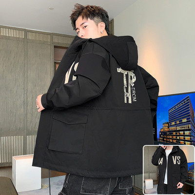 Ανδρικό μπουφάν casual με κουκούλα και επιγραφές