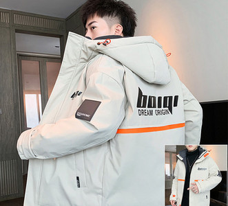 Καθημερινό ανδρικό μπουφάν με κουκούλα και επιγραφές