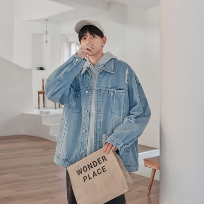 Casual τζιν μπουφάν για άνδρες - φαρδύ μοντέλο