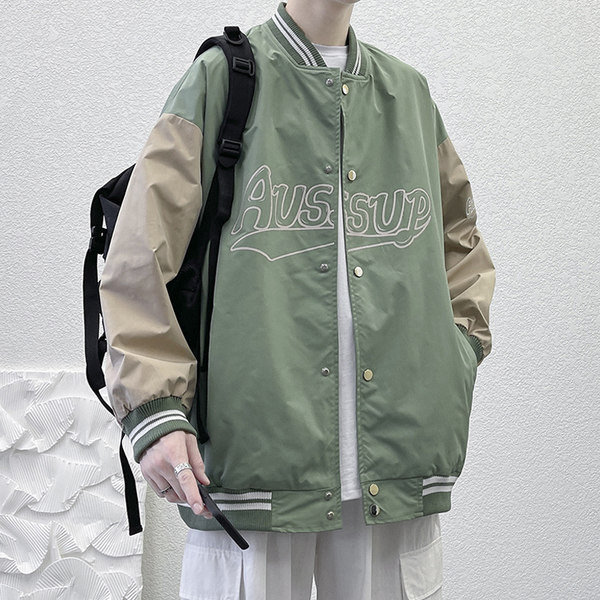 Ανδρικό μπουφάν καθημερινά με επιγραφή και κουμπιά