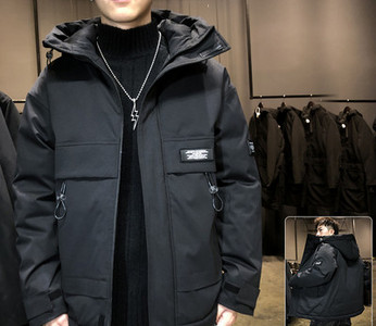 Ανδρικό χειμερινό μπουφάν με κουκούλα και τσέπες