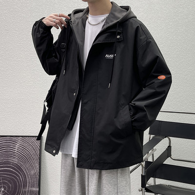 Jachetă de vânt de toamnă pentru bărbați, cu glugă