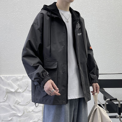 Jachetă de vânt de toamnă pentru bărbați, cu glugă