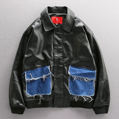 Ανδρικό έκο δερμάτινο μπουφάν με κουμπιά και γιακά