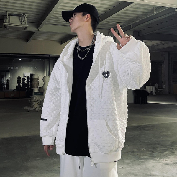 Ανδρικό casual φούτερ φαρδύ μοντέλο με φερμουάρ και τσέπες