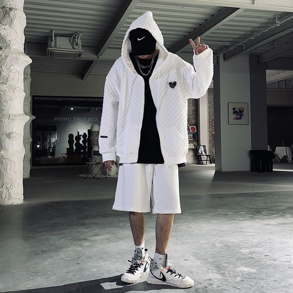 Ανδρικό casual φούτερ φαρδύ μοντέλο με φερμουάρ και τσέπες