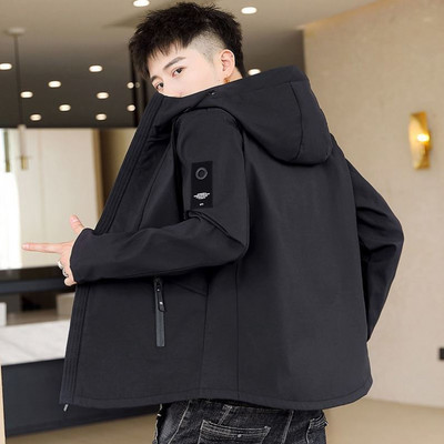 Ανδρικό μπουφάν καθημερινά με επιγραφές και κουκούλα