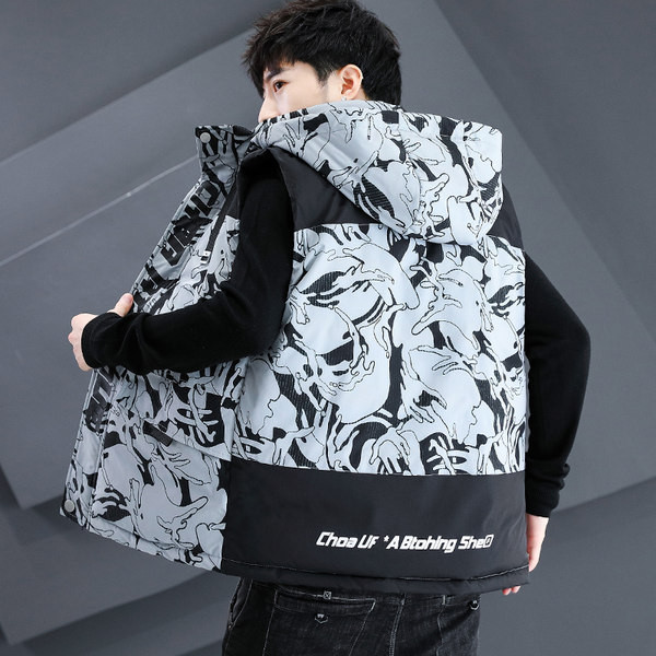 Kamufliažinė vyriška liemenė rudeniui ir žiemai su gobtuvu - Dideli dydžiai