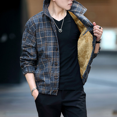 Φθινοπωρινό καρό μπουφάν με κουμπιά και τσέπες