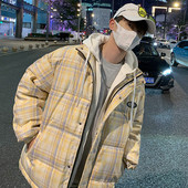 Φθινοπωρινό-χειμερινό  καρό μπουφάν με κουμπιά και κουκούλα