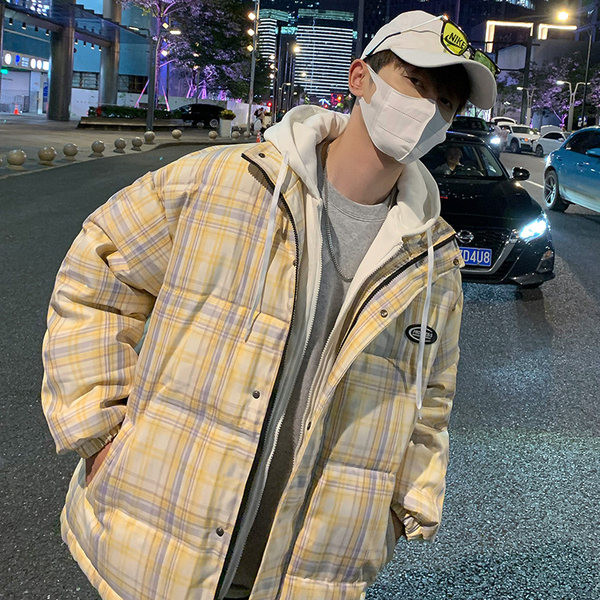 Φθινοπωρινό-χειμερινό  καρό μπουφάν με κουμπιά και κουκούλα