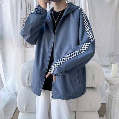 Ανδρικό μπουφάν άνοιξη-φθινόπωρο φαρδύ μοντέλο με τσέπες και κουκούλα