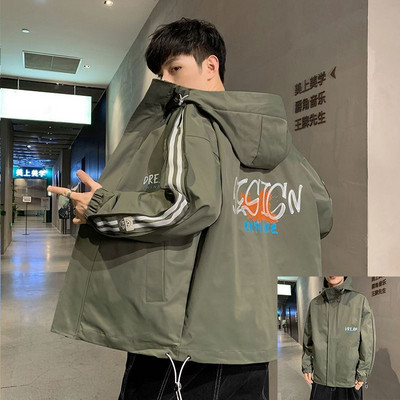 Φαρδύ μοντέλο φθινοπωρινό μπουφάν για άνδρες με κουκούλα και έγχρωμη εκτύπωση