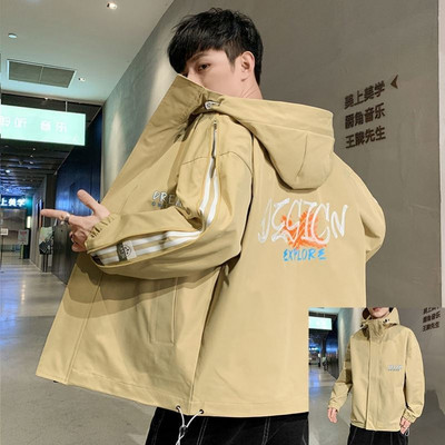 Φαρδύ μοντέλο φθινοπωρινό μπουφάν για άνδρες με κουκούλα και έγχρωμη εκτύπωση