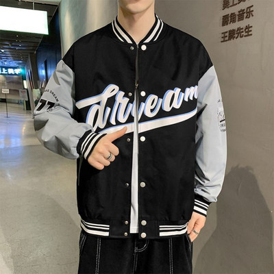 Φαρδύ μοντέλο φθινοπωρινό μπουφάν για άνδρες με κουκούλα και έγχρωμη εκτύπωση