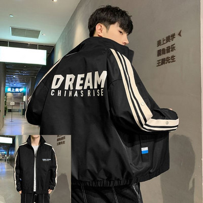 Φαρδύ μοντέλο φθινοπωρινό μπουφάν για άνδρες με κουκούλα και έγχρωμη εκτύπωση