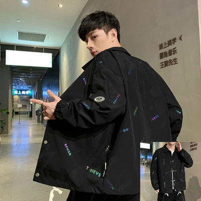 Φαρδύ μοντέλο φθινοπωρινό μπουφάν για άνδρες με κουκούλα και έγχρωμη εκτύπωση