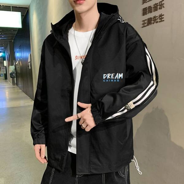 Φαρδύ μοντέλο φθινοπωρινό μπουφάν για άνδρες με κουκούλα και έγχρωμη εκτύπωση