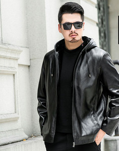 Ανδρικό μοντέρνο έκο δερμάτινο μπουφάν με φερμουάρ και κορδόνια