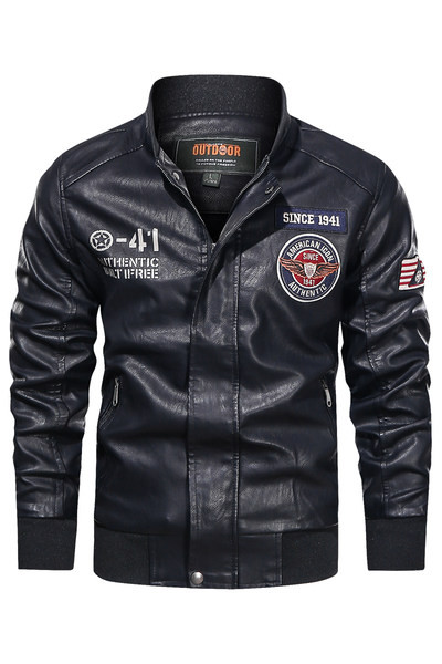 Moderna muška jakna od eko kože sa natpisima