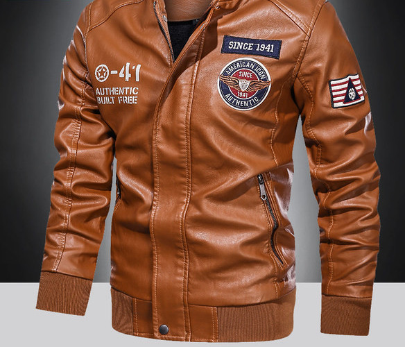 Moderna muška jakna od eko kože sa natpisima