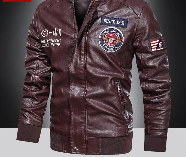 Moderna muška jakna od eko kože sa natpisima