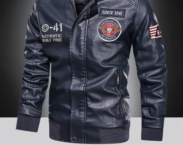 Moderna muška jakna od eko kože sa natpisima