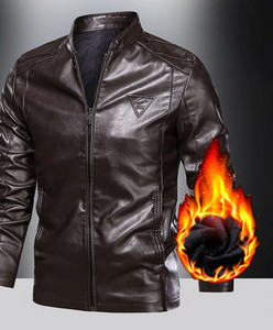 Ανδρικό μπουφάν casual από οικολογικό δέρμα με φερμουάρ