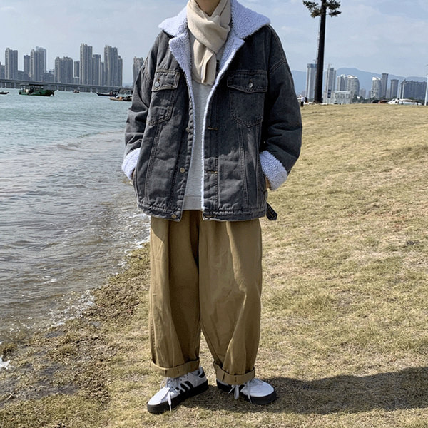 Jachetă casual de denim pentru bărbați, cu căptușeală caldă