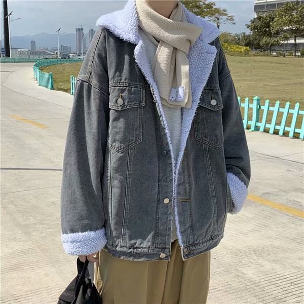 Jachetă casual de denim pentru bărbați, cu căptușeală caldă