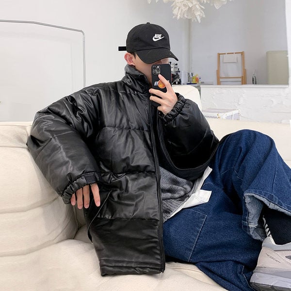 Geaca groasa de iarna din piele ecologica pentru barbati