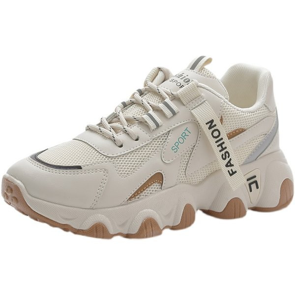 Γυναικεία αθλητικά παπούτσια με κορδόνια και ψηλή σόλα - λευκό χρώμα