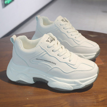Νέο μοντέλο γυναικεία ψηλοτάκουνα αθλητικά παπούτσια σε λευκό χρώμα
