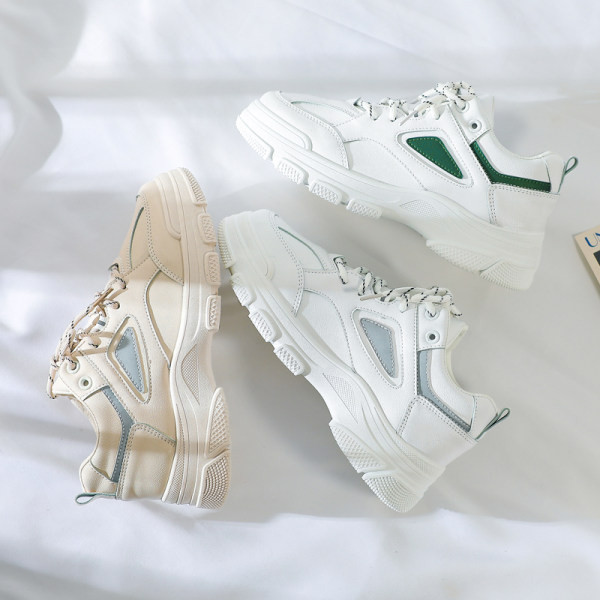 Adidasi de dama cu talpa plat inalta din piele ecologica