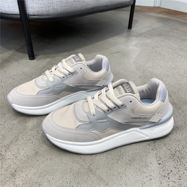 Γυναικεία sneakers με κορδόνια σε μπλε και μπεζ χρώμα