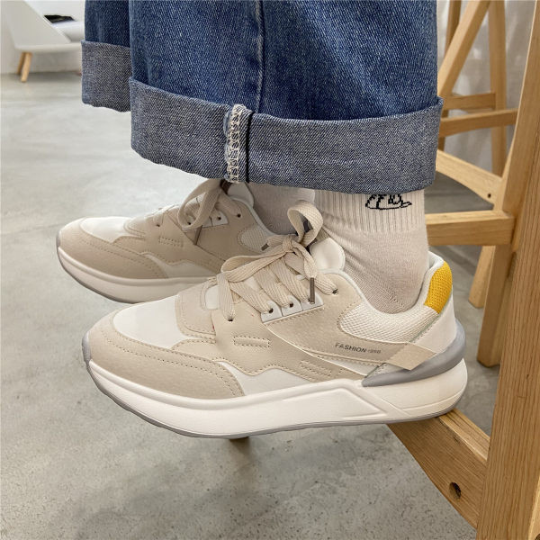 Γυναικεία sneakers με κορδόνια σε μπλε και μπεζ χρώμα