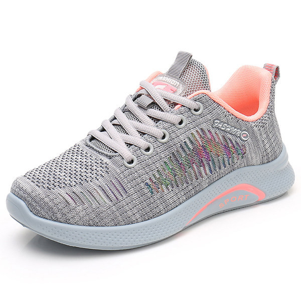 Γυναικεία αθλητικά παπούτσια με κορδόνια σε γκρι, ροζ και μαύρο χρώμα