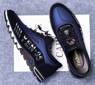 Ležerne muške tenisice od umjetne kože u plavoj i crnoj boji