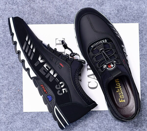 Ležerne muške tenisice od umjetne kože u plavoj i crnoj boji