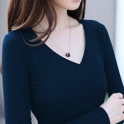 Εφαρμοσμένη βαμβακερή μπλούζα με μακριά μανίκια