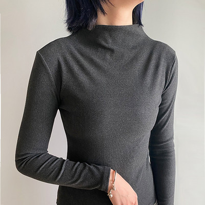 Εφαρμοσμένη βαμβακερή μπλούζα με μακριά μανίκια