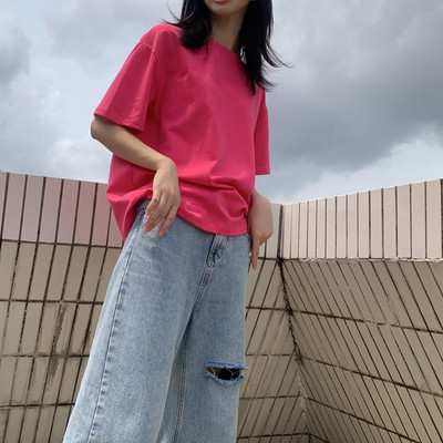 Casual φαρδύ μπλουζάκι με κοντά μανίκια