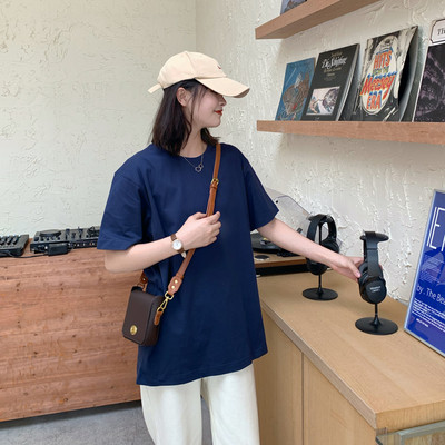 Casual μονόχρωμο γυναικείο μπλουζάκι με κοντά μανίκια