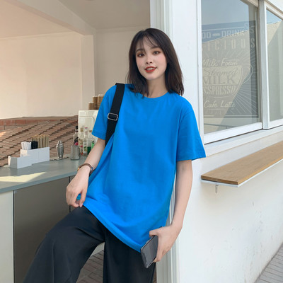 Casual μονόχρωμο γυναικείο μπλουζάκι με κοντά μανίκια