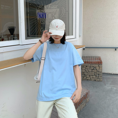 Casual μονόχρωμο γυναικείο μπλουζάκι με κοντά μανίκια