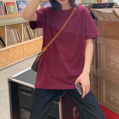 Casual μονόχρωμο γυναικείο μπλουζάκι με κοντά μανίκια